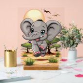 Elephant Baby Jumping Happy in African Savannah Acrylschild (Hochzeit)
