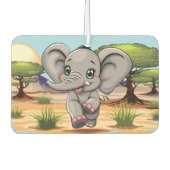 Elephant Baby Jumping Happy in African Savannah Autolufterfrischer (Vorderseite)