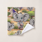 Elephant Baby Jumping Happy in African Savannah Badhandtuch Set (Waschlappen)