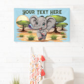 Elephant Baby Jumping Happy in African Savannah Banner (Insitu)
