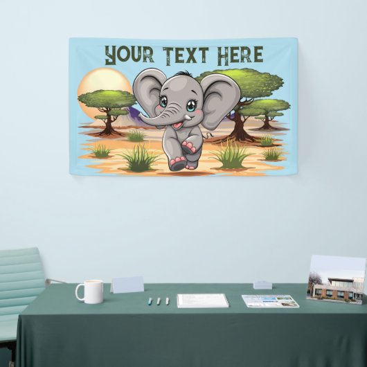 Elephant Baby Jumping Happy in African Savannah Banner (Messeveranstaltung)