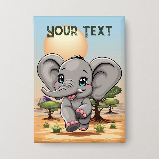 Elephant Baby Jumping Happy in African Savannah Button (Vorderseite)