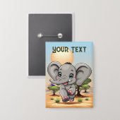 Elephant Baby Jumping Happy in African Savannah Button (Vorderseite/Rückseite)