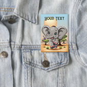 Elephant Baby Jumping Happy in African Savannah Button (Insitu)