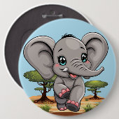 Elephant Baby Jumping Happy in African Savannah Button (Vorne & Hinten)