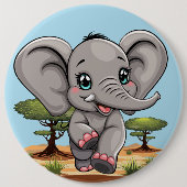 Elephant Baby Jumping Happy in African Savannah Button (Vorderseite)