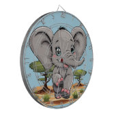 Elephant Baby Jumping Happy in African Savannah Dartscheibe (Vorderseite Links)