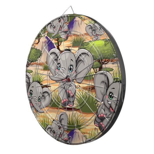 Elephant Baby Jumping Happy in African Savannah Dartscheibe (Vorderseite rechts)