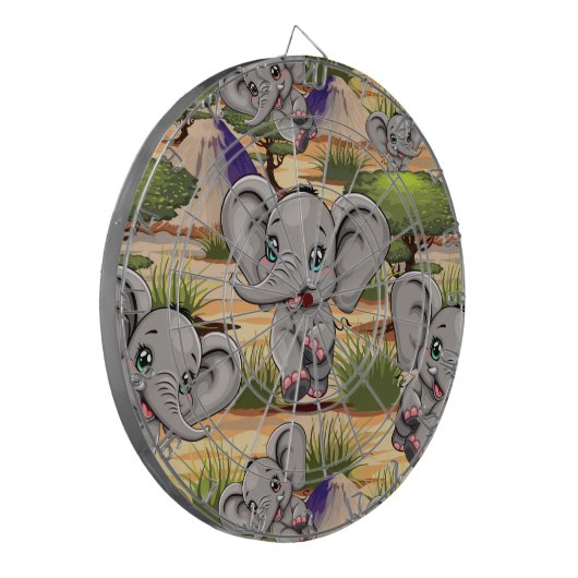 Elephant Baby Jumping Happy in African Savannah Dartscheibe (Vorderseite Links)