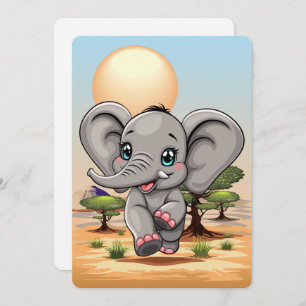 Elephant Baby Jumping Happy in African Savannah Einladung