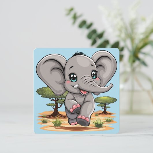 Elephant Baby Jumping Happy in African Savannah Einladung (Stehend Vorderseite)