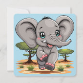 Elephant Baby Jumping Happy in African Savannah Einladung (Vorderseite)
