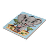 Elephant Baby Jumping Happy in African Savannah Fliese (Seite)