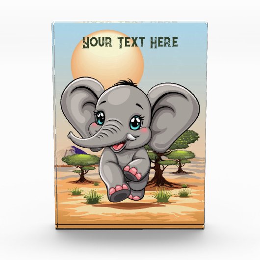 Elephant Baby Jumping Happy in African Savannah Fotoblock (Vorderseite)