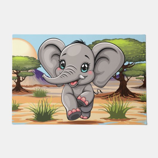 Elephant Baby Jumping Happy in African Savannah Fußmatte (Vorderseite)