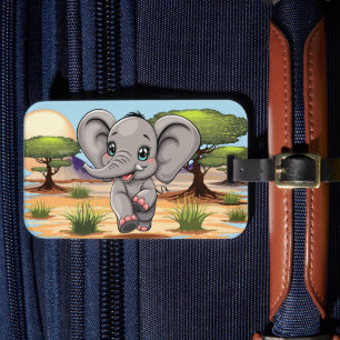 Elephant Baby Jumping Happy in African Savannah Gepäckanhänger