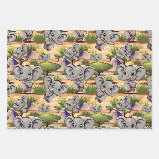 Elephant Baby Jumping Happy in African Savannah Geschenkpapier Set (Vorderseite 3)