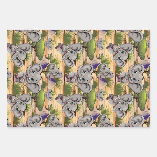 Elephant Baby Jumping Happy in African Savannah Geschenkpapier Set (Vorderseite)