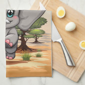 Elephant Baby Jumping Happy in African Savannah Geschirrtuch (Viertel Falte)