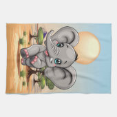 Elephant Baby Jumping Happy in African Savannah Geschirrtuch (Horizontal)