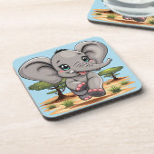 Elephant Baby Jumping Happy in African Savannah Getränkeuntersetzer (Linke Seite)