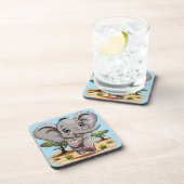 Elephant Baby Jumping Happy in African Savannah Getränkeuntersetzer (Rechte Seite)