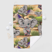 Elephant Baby Jumping Happy in African Savannah Golfhandtuch (Insitu)