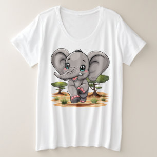 Elephant Baby Jumping Happy in African Savannah Große Größe T-Shirt