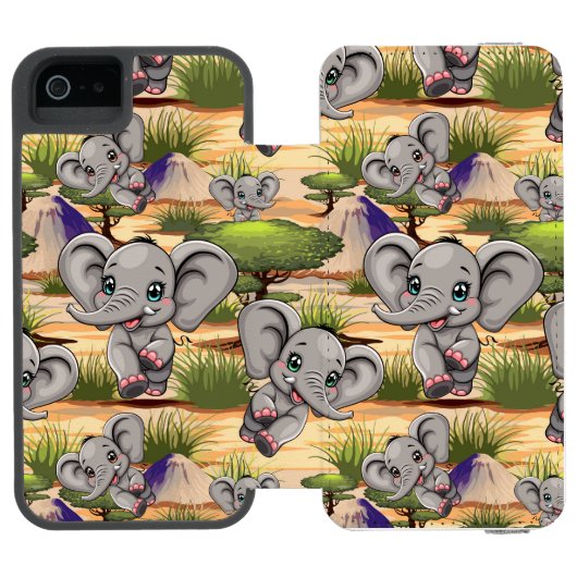 Elephant Baby Jumping Happy in African Savannah Incipio iPhone Geldbeutel-Hülle (Folio Geöffnet)