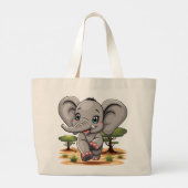 Elephant Baby Jumping Happy in African Savannah Jumbo Stoffbeutel (Rückseite)