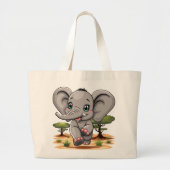 Elephant Baby Jumping Happy in African Savannah Jumbo Stoffbeutel (Vorne)