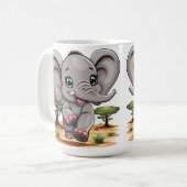 Elephant Baby Jumping Happy in African Savannah Kaffeetasse (Vorderseite Links)
