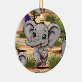 Elephant Baby Jumping Happy in African Savannah Keramik Ornament (Rechts)