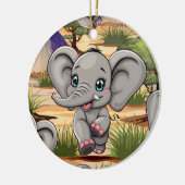 Elephant Baby Jumping Happy in African Savannah Keramik Ornament (Links)