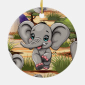 Elephant Baby Jumping Happy in African Savannah Keramik Ornament (Hinten)