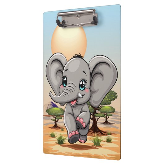 Elephant Baby Jumping Happy in African Savannah Klemmbrett (Links)