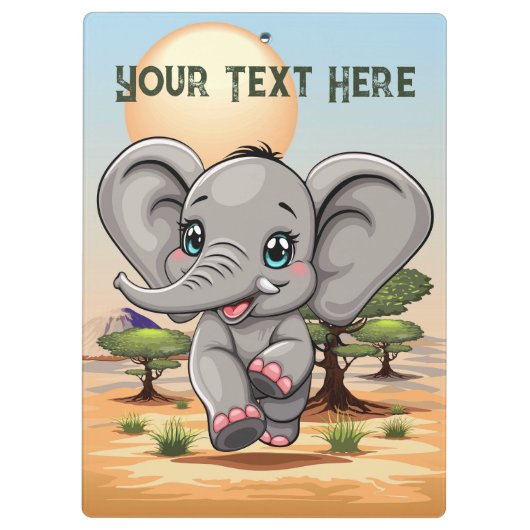 Elephant Baby Jumping Happy in African Savannah Klemmbrett (Rückseite)