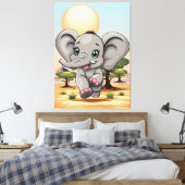 Elephant Baby Jumping Happy in African Savannah Leinwanddruck (Insitu (Schlafzimmer))