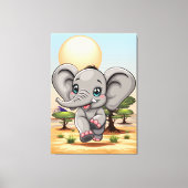 Elephant Baby Jumping Happy in African Savannah Leinwanddruck (Vorderseite)