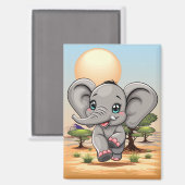 Elephant Baby Jumping Happy in African Savannah Magnet (Vorderseite/Rückseite)