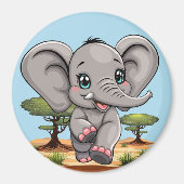 Elephant Baby Jumping Happy in African Savannah Magnet (Vorne)