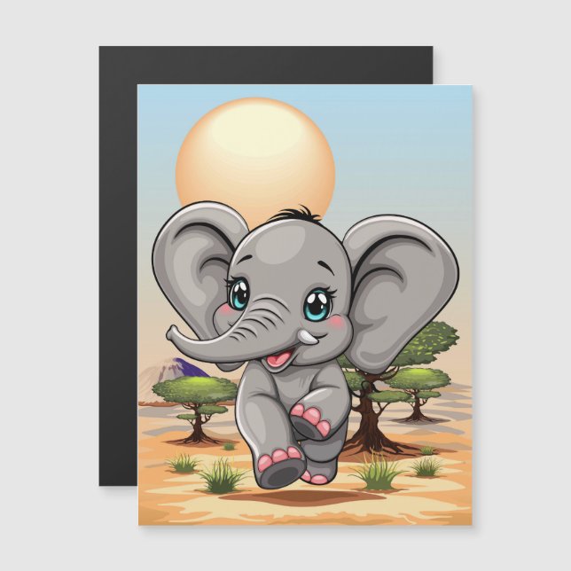 Elephant Baby Jumping Happy in African Savannah Magnetkarte (Vorne/Hinten)