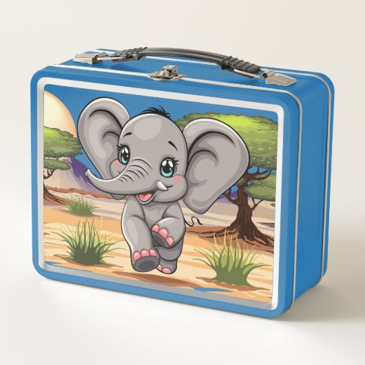 Elephant Baby Jumping Happy in African Savannah Metall Brotdose (Vorderseite)