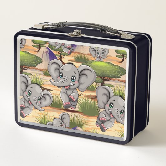 Elephant Baby Jumping Happy in African Savannah Metall Brotdose (Vorderseite)