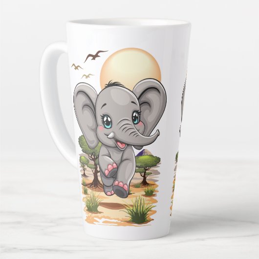 Elephant Baby Jumping Happy in African Savannah Milchtasse (Linke Ecke)