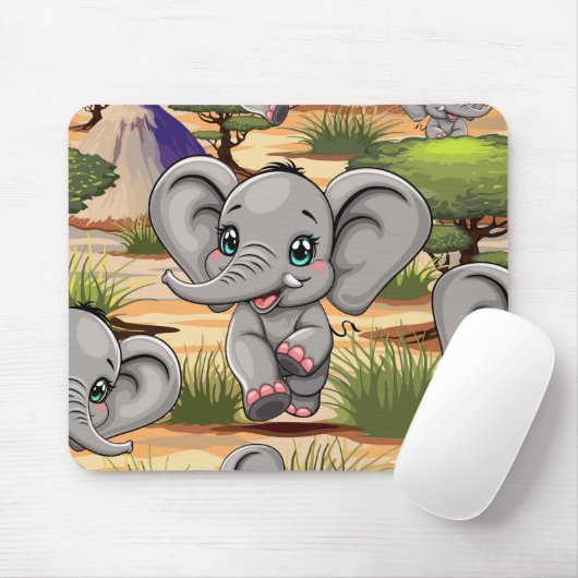 Elephant Baby Jumping Happy in African Savannah Mousepad (Mit Mouse)