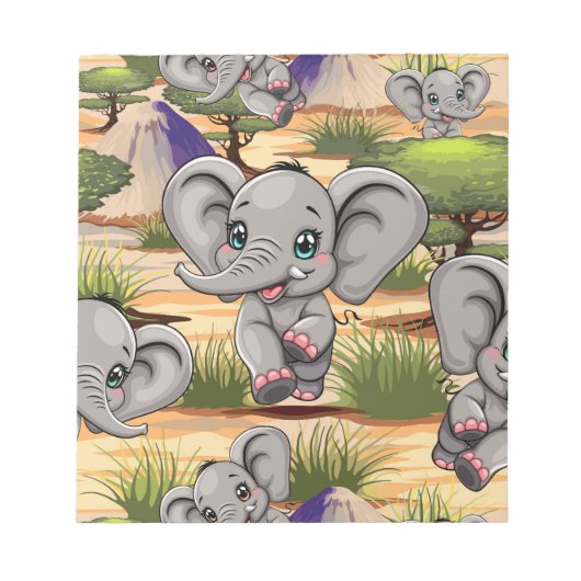 Elephant Baby Jumping Happy in African Savannah Notizblock (Vorderseite)