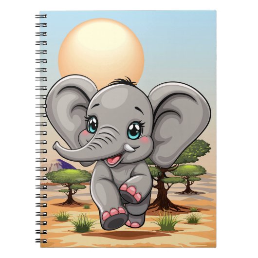 Elephant Baby Jumping Happy in African Savannah Notizblock (Vorderseite)