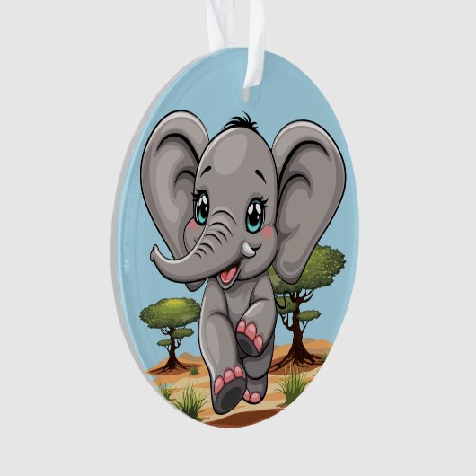Elephant Baby Jumping Happy in African Savannah Ornament (Vorderseite)