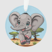 Elephant Baby Jumping Happy in African Savannah Ornament (Vorderseite)